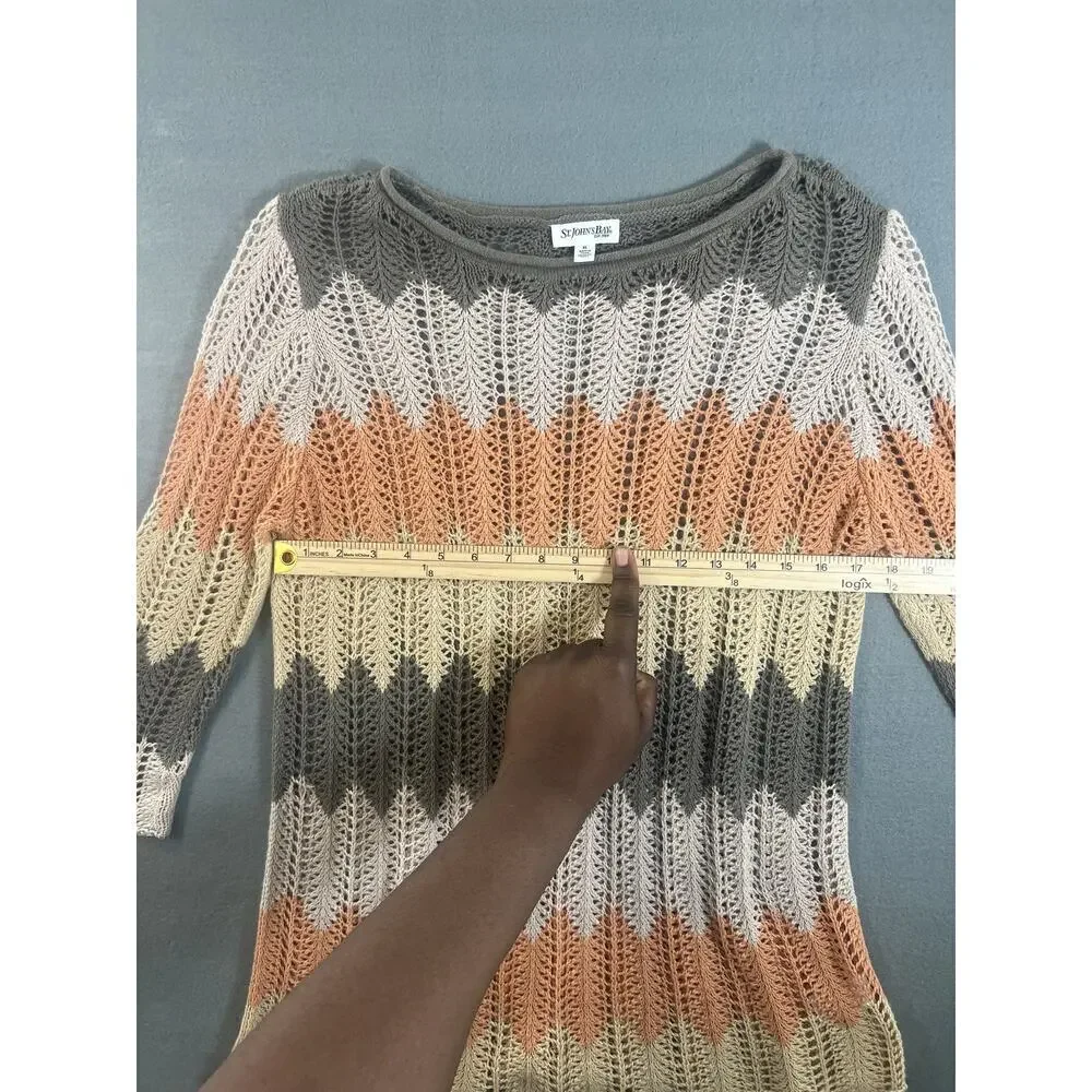 XL - St John's Bay Ladies Pullover Sweater L Multicolor 3/4 Sleeve Open Knit